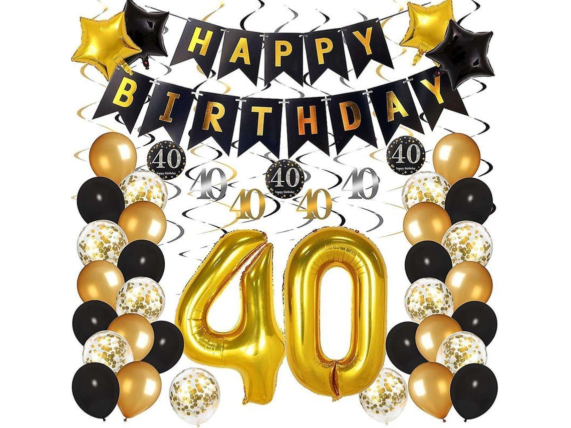 Decoraciones Para Aniversário De 40 Anos, Kit De Decoração De Festa Preto E Ouro Com Balões E Banner Feliz Aniversário