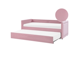 Cama Gavetão Em Bombazine Retro Beliani Mimizan De Bombazine Rosa 90x200