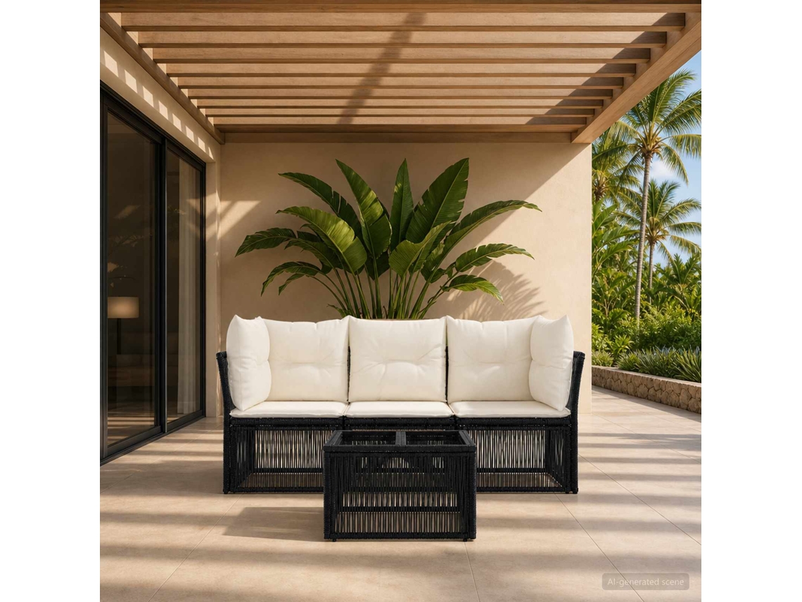 Vidaxl Conjunto De Sofá De Jardim 4 Pcs Preto Vime Pe
