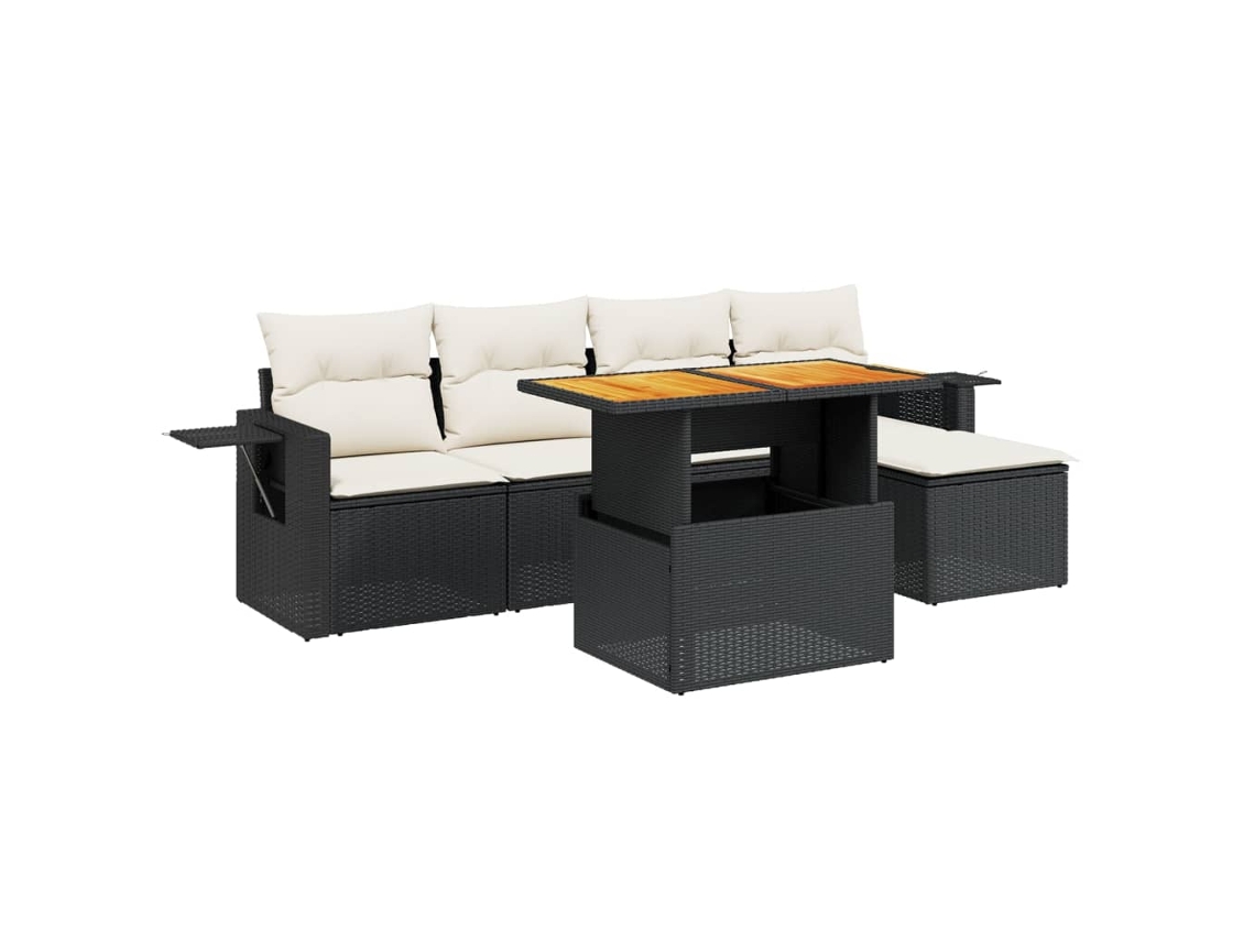 Conjunto Sofás de Jardim 6 Pcs com Almofadões Vime Pe Preto MAISON EXCLUSIVE (6 pcs)