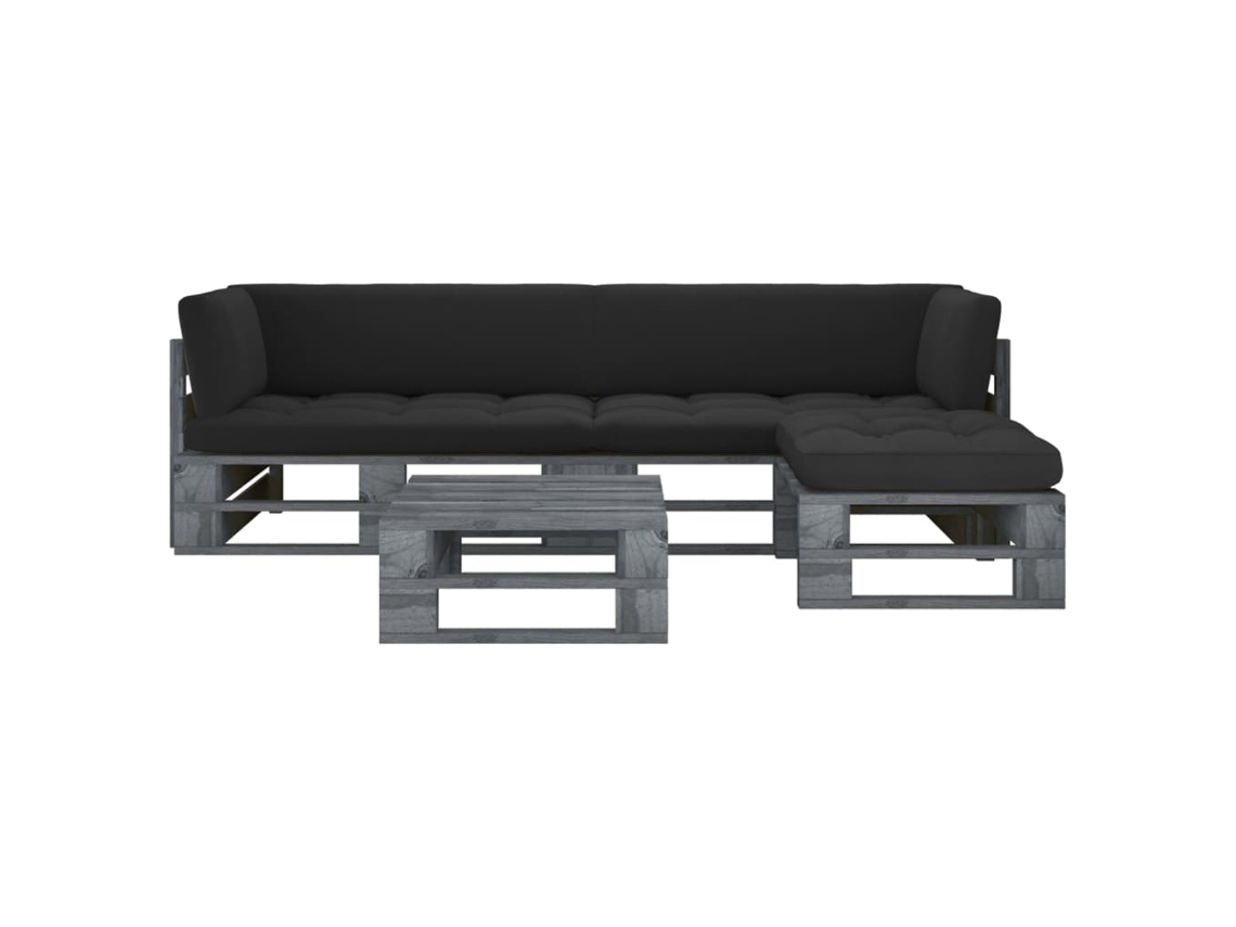 Vidaxl 4 Pcs Conj. Lounge Paletes C/ Almofadões Pinho Impregnado Cinza