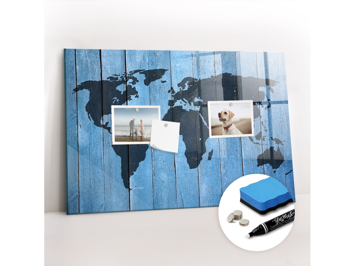 Quadro Magnético Decorativo Mapa-múndi Em Tábuas Para O Quarto Das Crianças Espelharte (60x40 Cm)