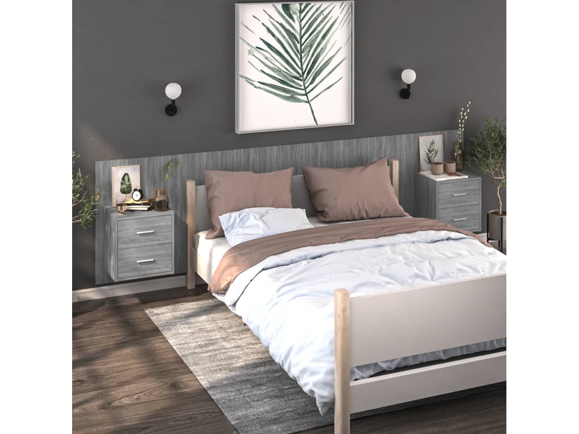 Vidaxl Mesas De Cabeceira Montagem Na Parede 2 Pcs Cinzento Sonoma