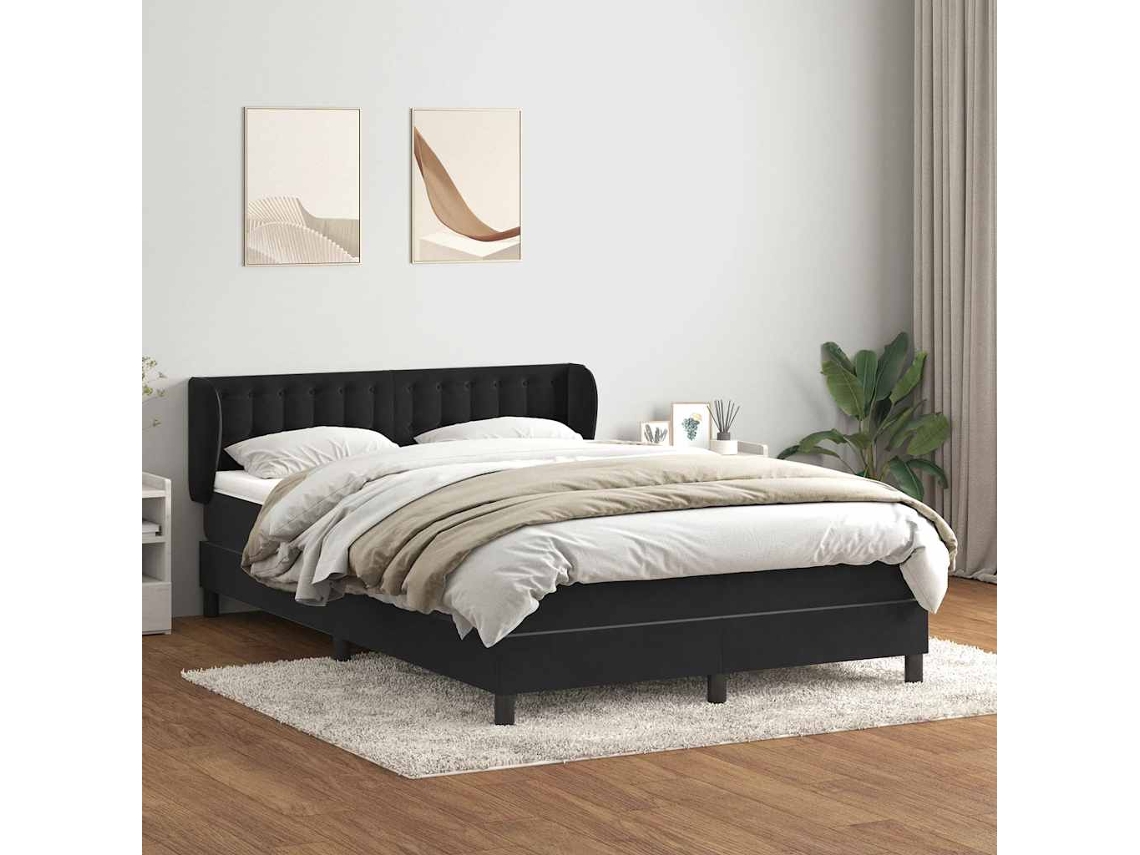 Cama Com Molas/colchão 160x210 Cm Veludo Preto