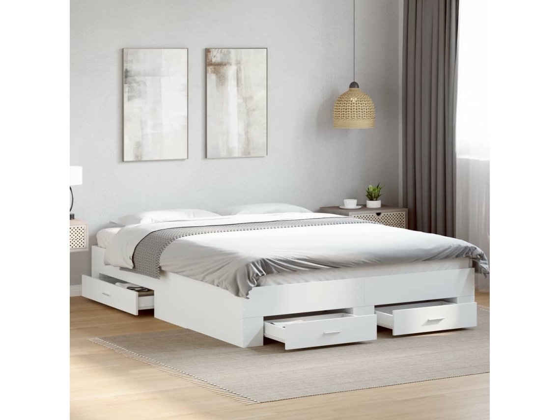 Estrutura De Cama C/ Gavetas 140x200cm Derivados Madeira Branco