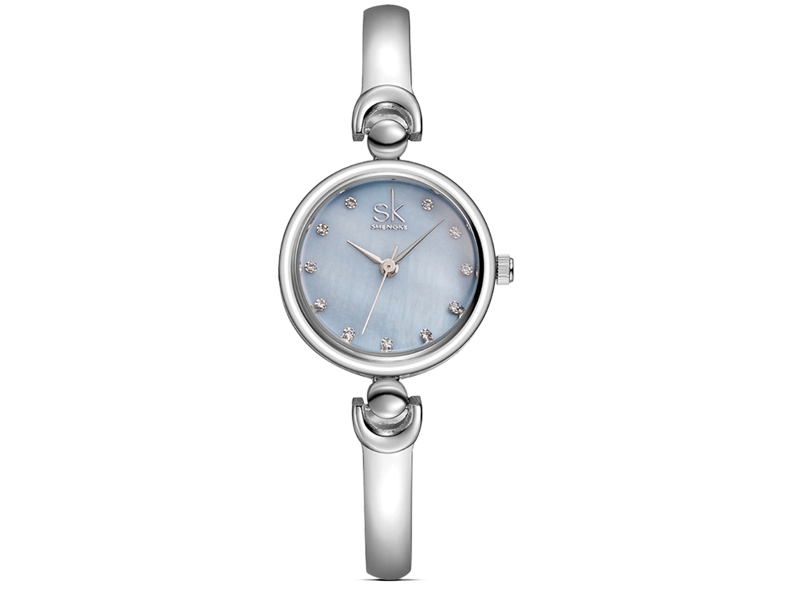 Relógio Feminino de Quartzo com Pulseira de Liga de Alliage 3atm Impermeável com Strass Azul Prata