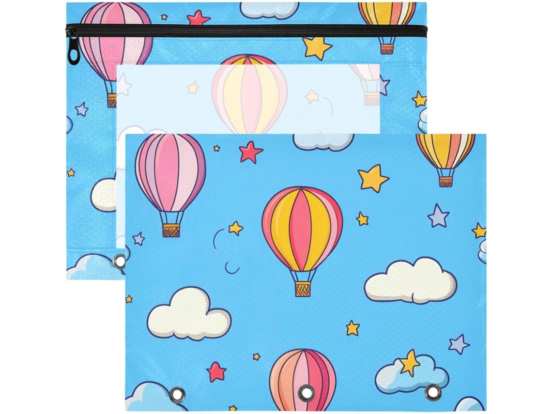 Conjunto de 2 Estojos Plásticos com Janela Transparente para Documentos A4, Material Escolar, Balões Ar Quente