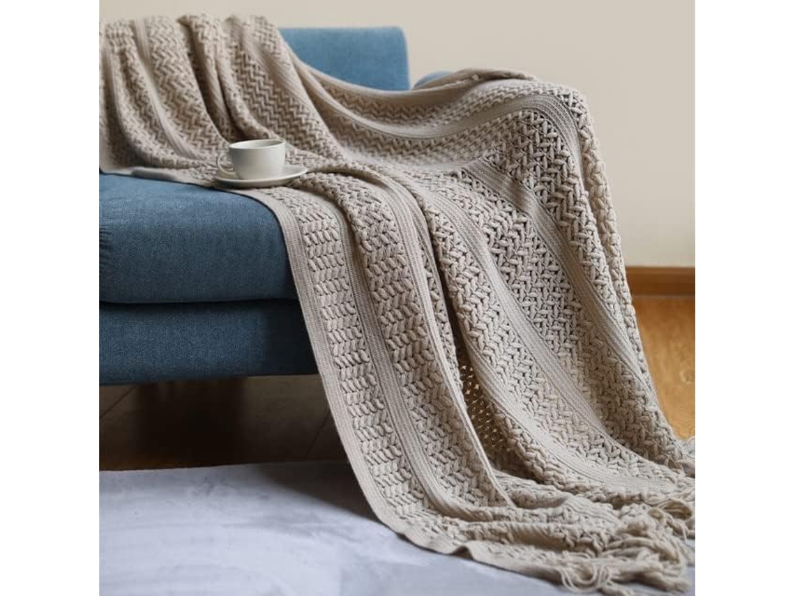 Manta Xadrez para Sofá Toalha de Tricô com Franjas Mesa Tapeçaria Decoração Casa e Cama, Macio, Quente, Ideal