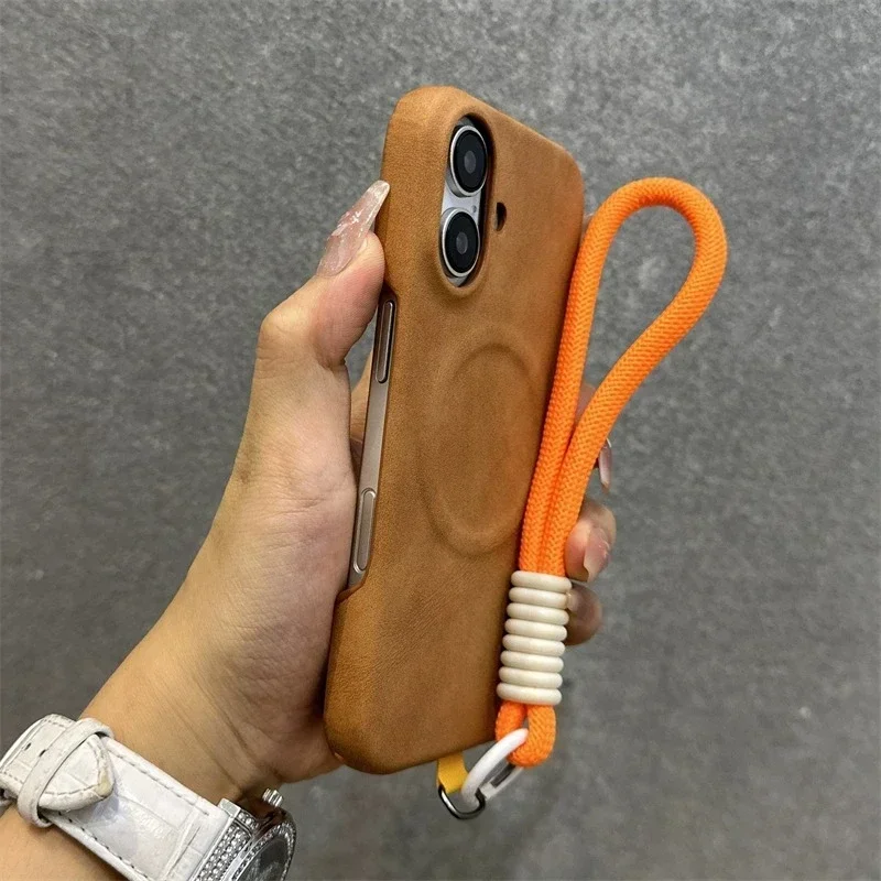 Capa Para Iphone 14 Pro Max (laranja) Com Cordão, Moldura Magnética E Proteção Traseira.