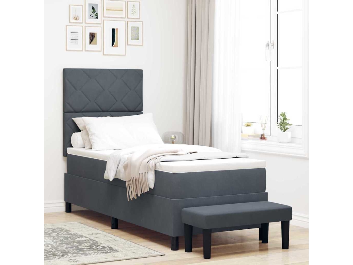 Vidaxl Cama Box Com Cabeceira Cinza Escuro 200 X 80 Cm Veludo