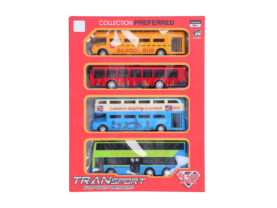 Rebe-set De 4 Ônibus De Liga, Brinquedos De Veículo Com Recuo Para Crianças, Modelos Educacionais Iniciais