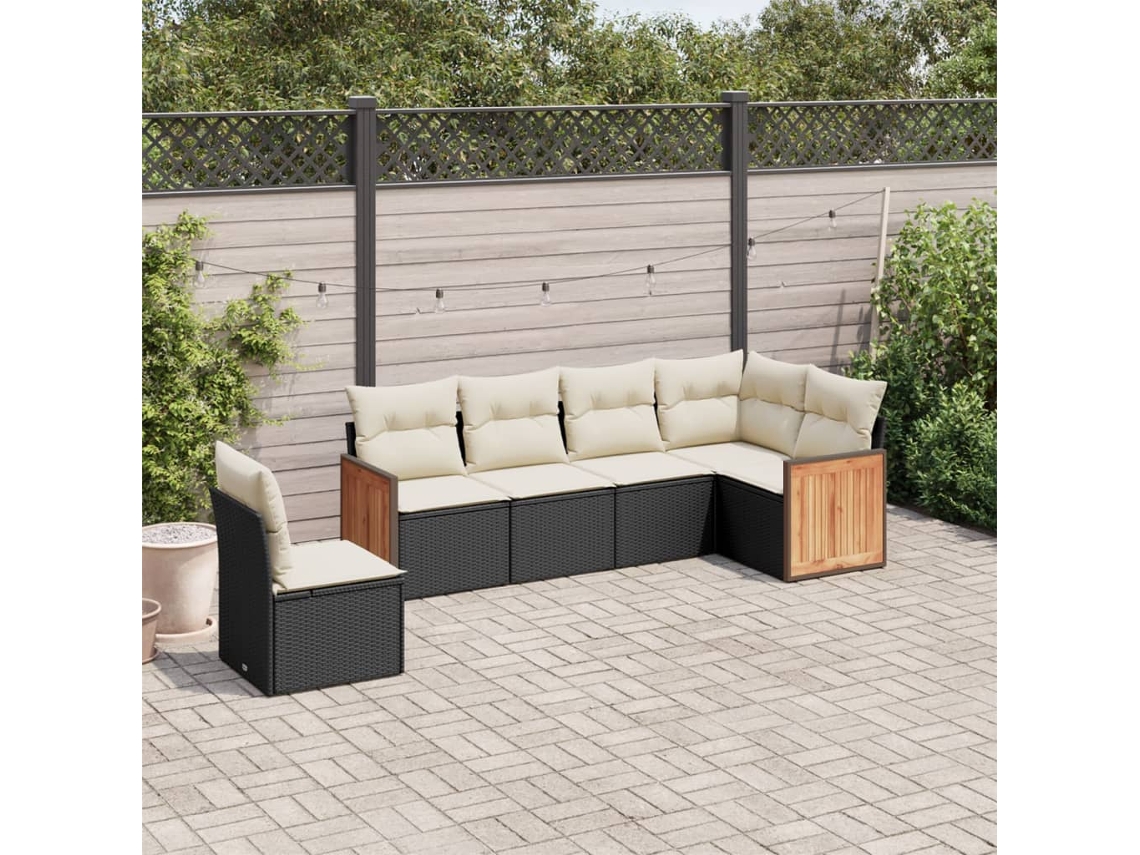 Jogo de Sofá Jardim 6 Peças C/ Almofadões Vime Pe Preto Dkd Home Decor