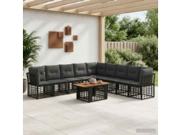 Vidaxl Conjunto De Sofá De Jardim 10 Unid. Preto E Cinza Escuro