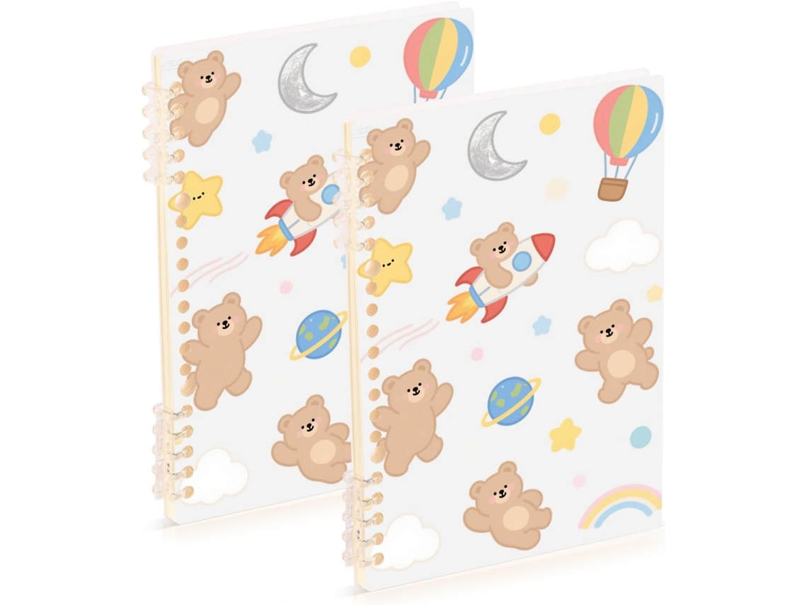 Conjunto de 2 Cadernos Pautados A5 com um Adorável Desenho Urso Marrom, 21,1 X 14,5 Cm, Encadernação em Espira