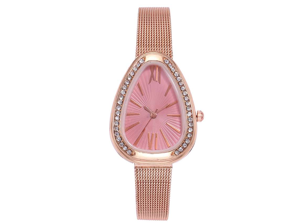 Relógio Feminino de Quartzo com Pulseira de Couro Pu e Strass Vansvar (rosa)