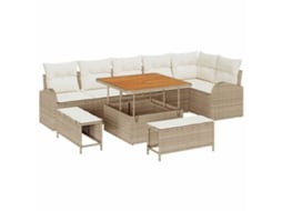 Conjunto 9 Sofá De Jardim Vidaxl Bege Vime Pe (100 X 100 X 71 Cm)