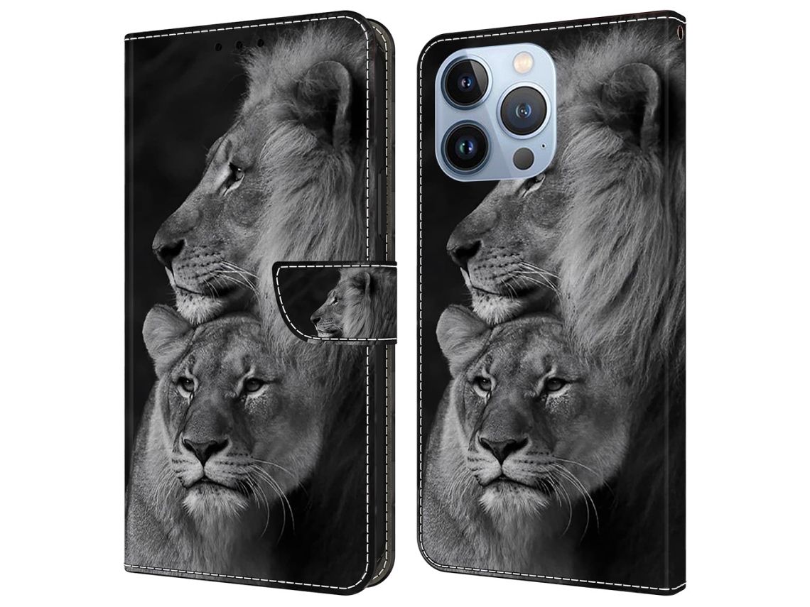 Capa Em Couro Pu Magnético Para Apple Iphone 16 Pro - Casal Leões