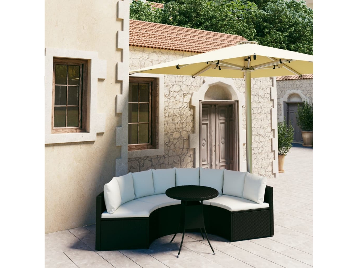 Vidaxl 5 Pcs Conjunto Sofás De Jardim C/ Almofadões Vime Pe Preto