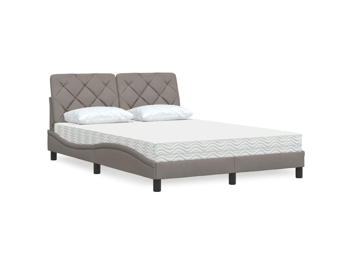 Vidaxl Cama Com Colchão 120x200 Cm Tecido Castanho-acinzentado