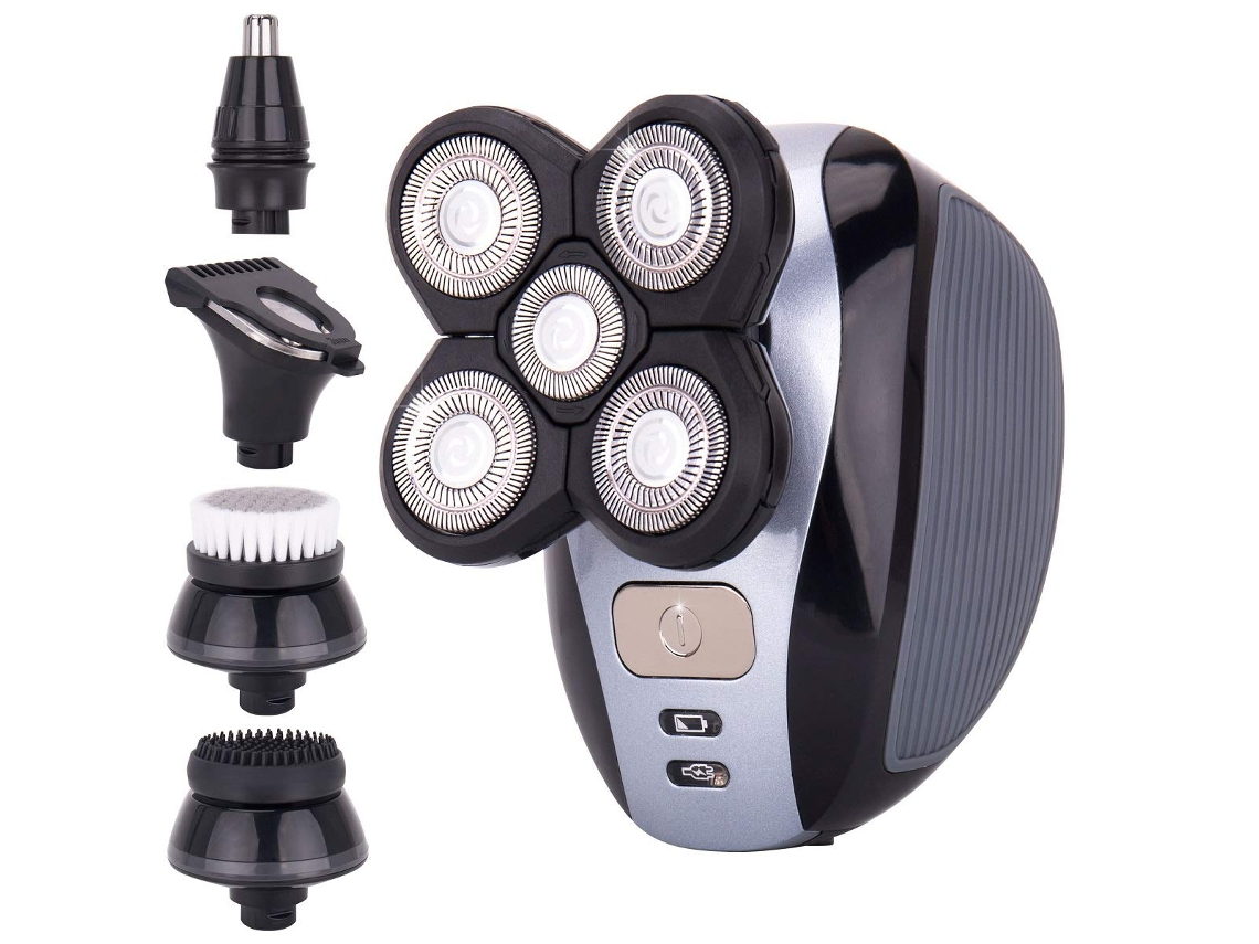 Barbeador Elétrico 5 em 1 Masculino e Kit de Higiene Pessoal Por: Barba de Cinco Cabeças Lâmina de Barbear para Um Visual Careca Perfeito JEDBESETZT