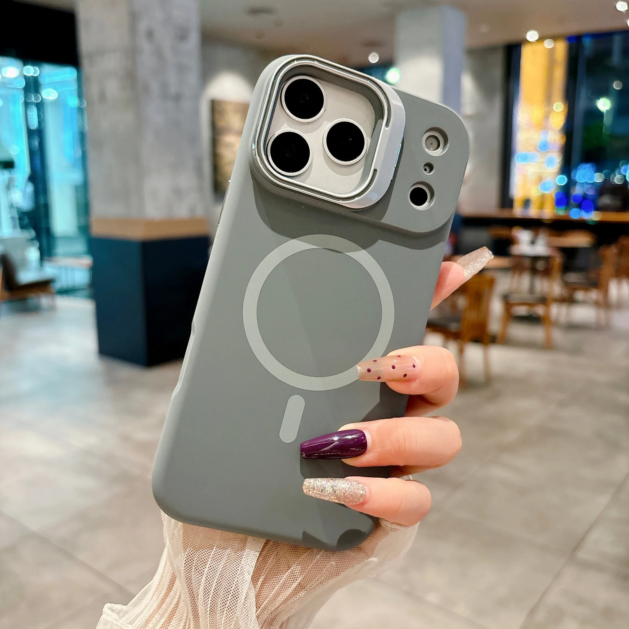 Capa Protetora Magsafe (cinza Para Iphone 12), Com Suporte Dobrável E Acabamento Fosco Magnético.