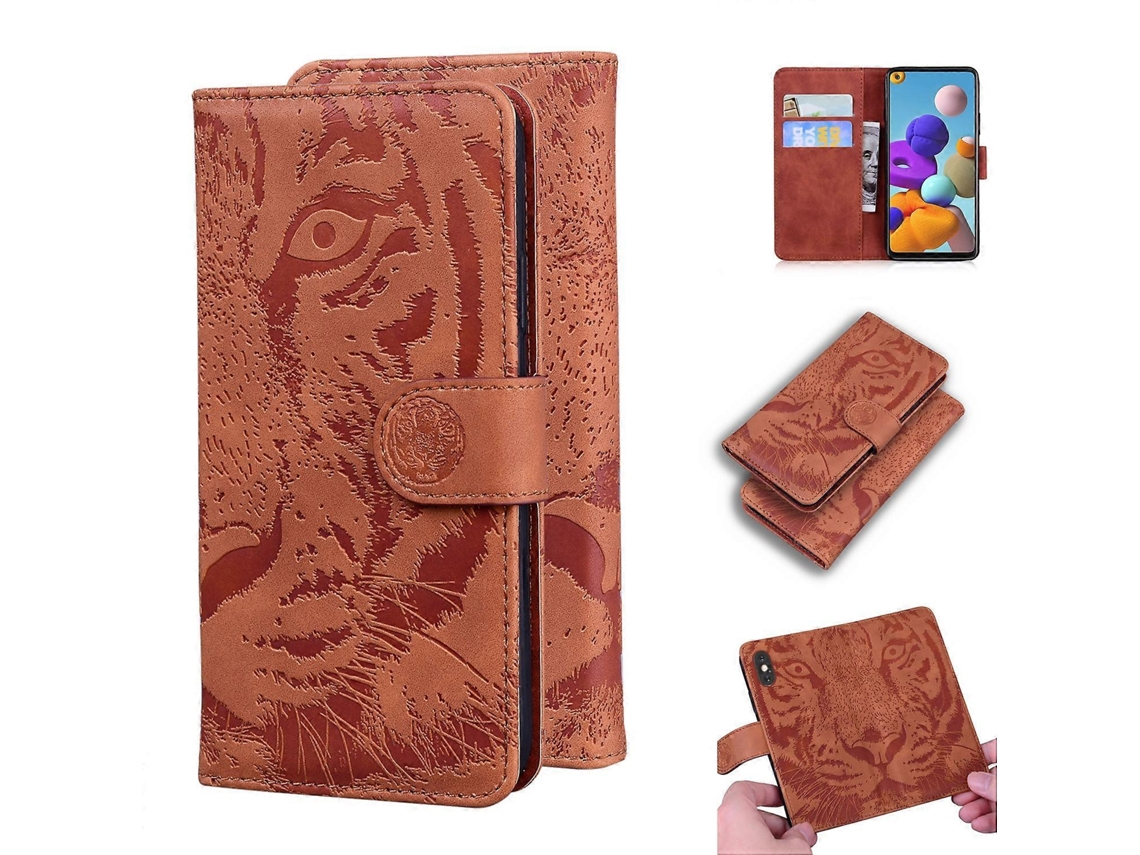 Capa De Couro Com Aba Horizontal, Estampa De Tigre Em Relevo, Suporte Para Cartão E Carteira Para Samsung Galaxy A21s (verde)