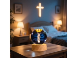 Lâmpada De Cristal 3d Com Imagem Religiosa, Base De Madeira, Ideal Para Decoração E Presentes