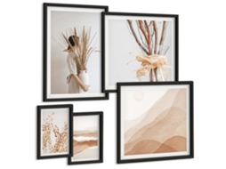 Pinturas Murais Modernas Ponte, Floresta, Lago, Barcos, Montanhas Moldura Preta Imagens Para Um Quarto Infantil Espelharte (conjunto De 5 Imagens)