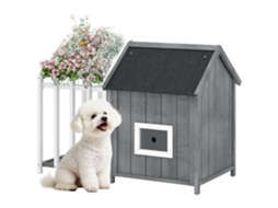 Casinha De De Madeira Para Exterior Com Terraço, Porta Ripada, 106 X 62,5 X 80,5 Cm, Cinza
