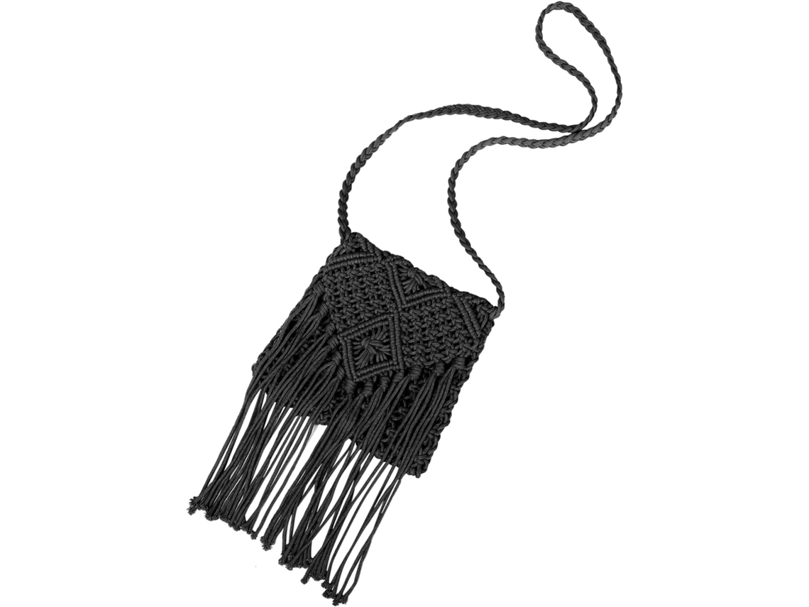 Bolsa Feminina De Palha Trançada Estilo Boêmio, Preta, Com Alça De Ombro Confortável E Design Elegante Para A Praia.