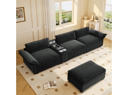 Sofá Modular L 4 Lugares 315 Cm Chenille, Arrumação, Otomana NOVELA