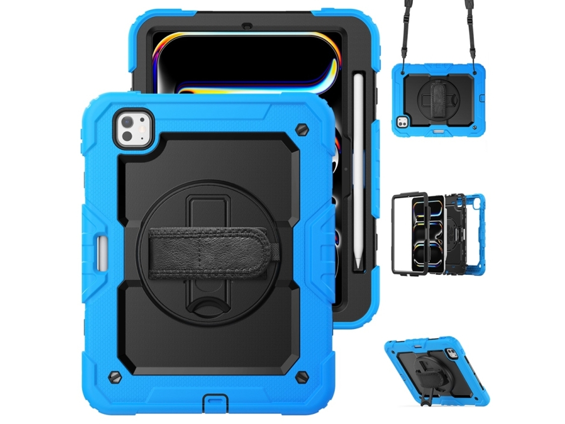 Capa Para Ipad Pro 11 2025/2024 11 Polegadas À Prova De Choque,com Suporte E Alça De Ombropreta + Azul Claro