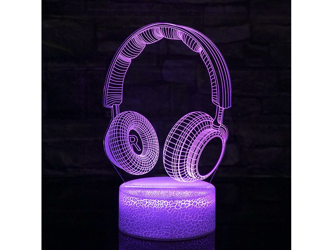 Luminária Noturna com Ilusão 3d Luminária de Mesa Led em Formato de Fone de Ouvido, 16 Cores, com Controle Remoto SIURN