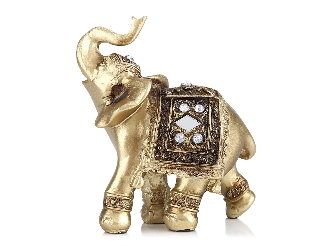 Estátua de Elefante Dourado Pequena Decorativa Elegante