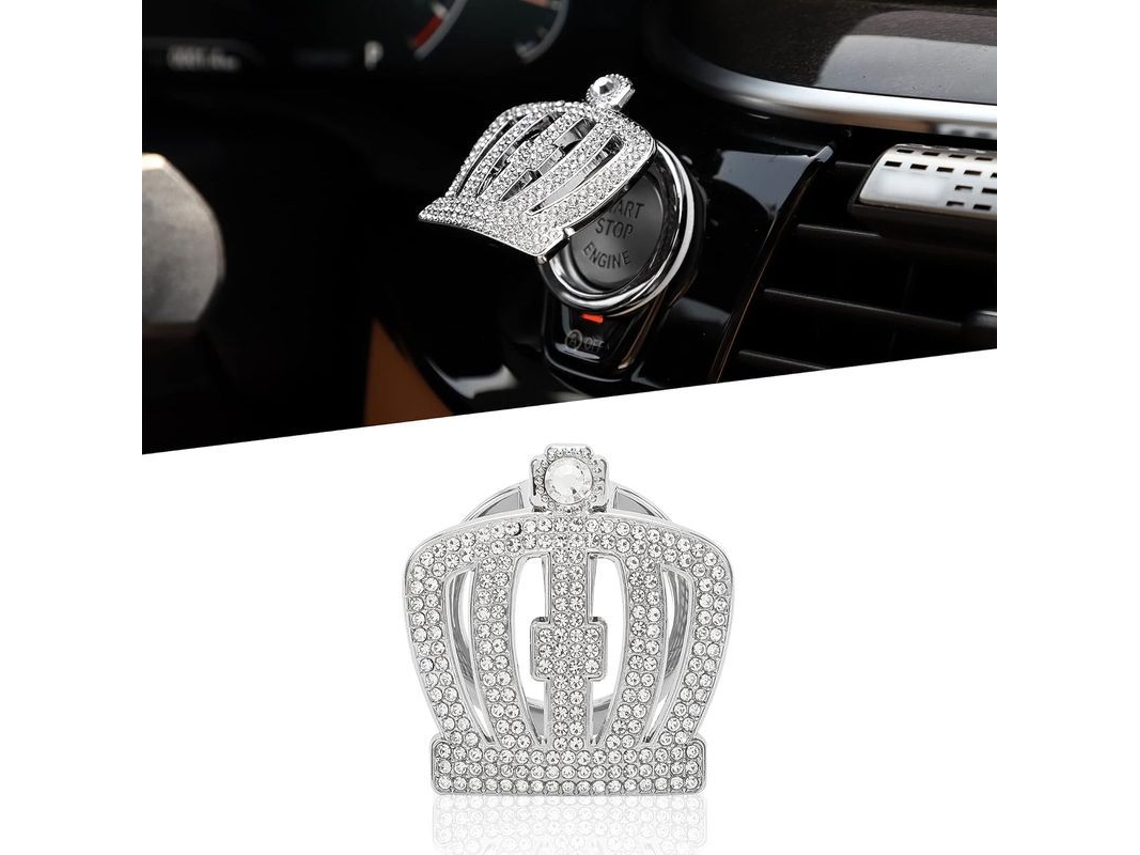 Capa do Botão de Iniciar/parar do Motor com Strass Diamante Capa de Ignição Decorativa de Cristal Branco para Carro