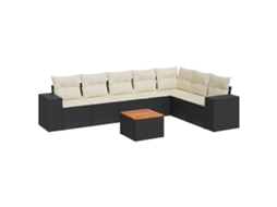 Conjunto 8 sofás de jardim VIDAXL com almofadões vime PE preto