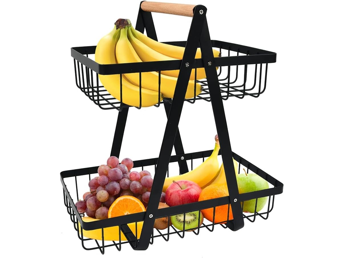 Cesto De Frutas E Pão De 2 Níveis, Suporte De Armazenamento De Cozinha Removível Para Frutas E Vegetais