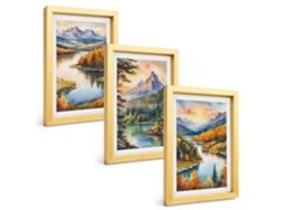 Composição De Quadros Paisagens De Montanha Com Rio Espelharte (3 Peças 20x30 Cm)