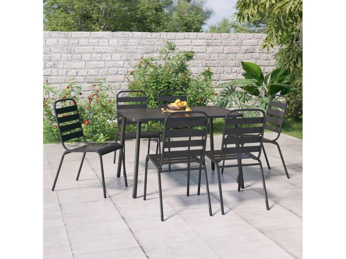 Pcs Conjunto De Jantar Para Jardim Aço Antracite Dkd Home Decor
