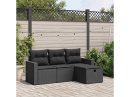 Vidaxl 4 Pcs Conjunto De Sofás Para Jardim C/ Almofadões Vime Pe Preto