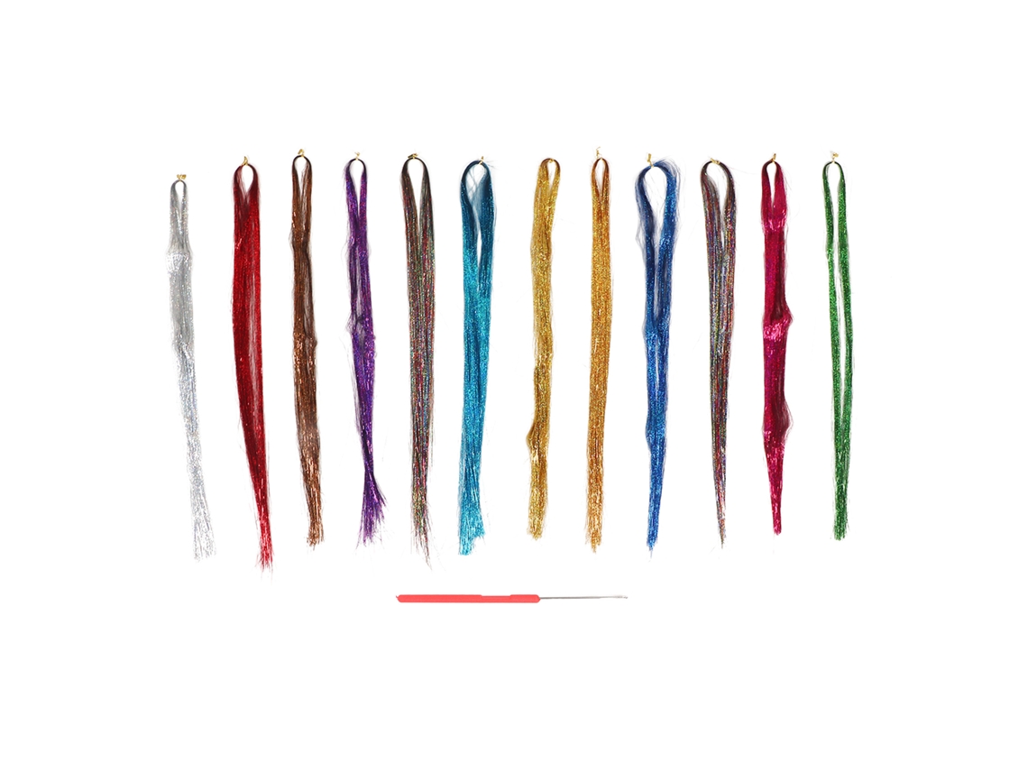 2026 set de Extensões de Cintas de Cabelo com 12 Cores e Gancho para Festa e Eventos