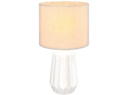 Abajur Retrô Base Cerâmica Cúpula Linho 40w Quarto Branco Bege