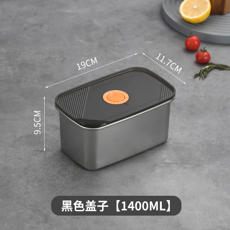 304 Caixas de Almoço Seladas Frescas de Aço Inoxidável, Caixas Frescas, Recipientes de Comida Bento MDUG (preto, 1400ml)