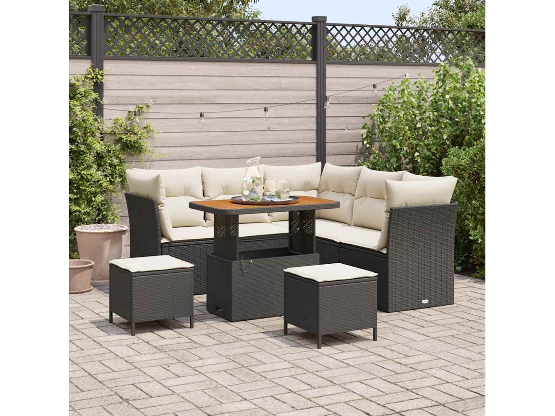 Vidaxl Conjunto De Sofá De Jardim Com Almofada 8 Pcs Preto E Creme