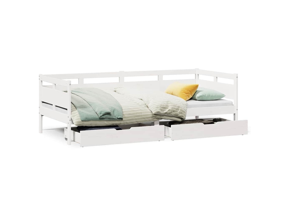 Sofá Cama com Gavetas 90x190 cm Madeira de Pinho Maciça Branco MAISON EXCLUSIVE