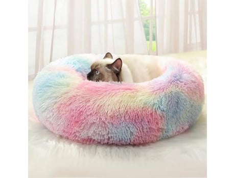 Cama Redonda Donut Para Cão, Gato de Pelúcia Calmante Confortável Dormindo Tapete Cesta Cor de 50cm Rnemitery