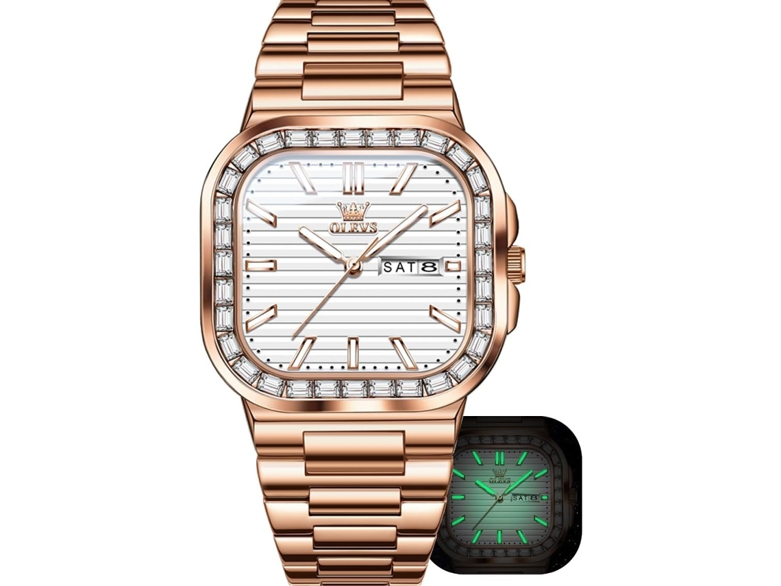 Lurelia Relógio Masculino Calendário, Luz, Quartzo, 38×10×25×210 Mm, Aço Inox, Rosa