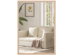 Espelho de Parede Decorativo 50x70cm Espelho Retangular Espelho de Sala com 4 Ganchos Metálicos Estilo Moderno Madeira