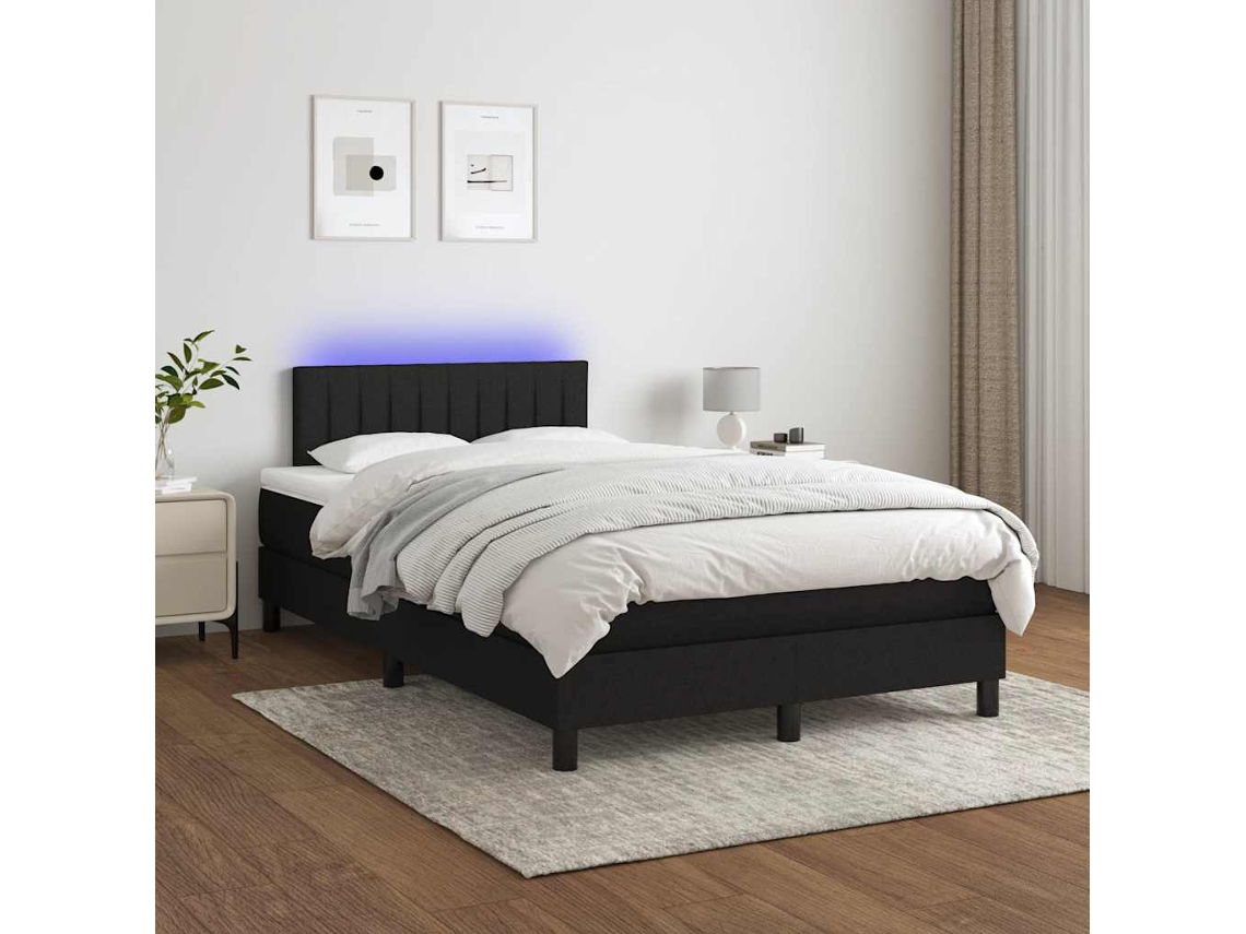 Vidaxl Cama Box Spring C/ Colchão E Led 120x200 Cm Tecido Preto