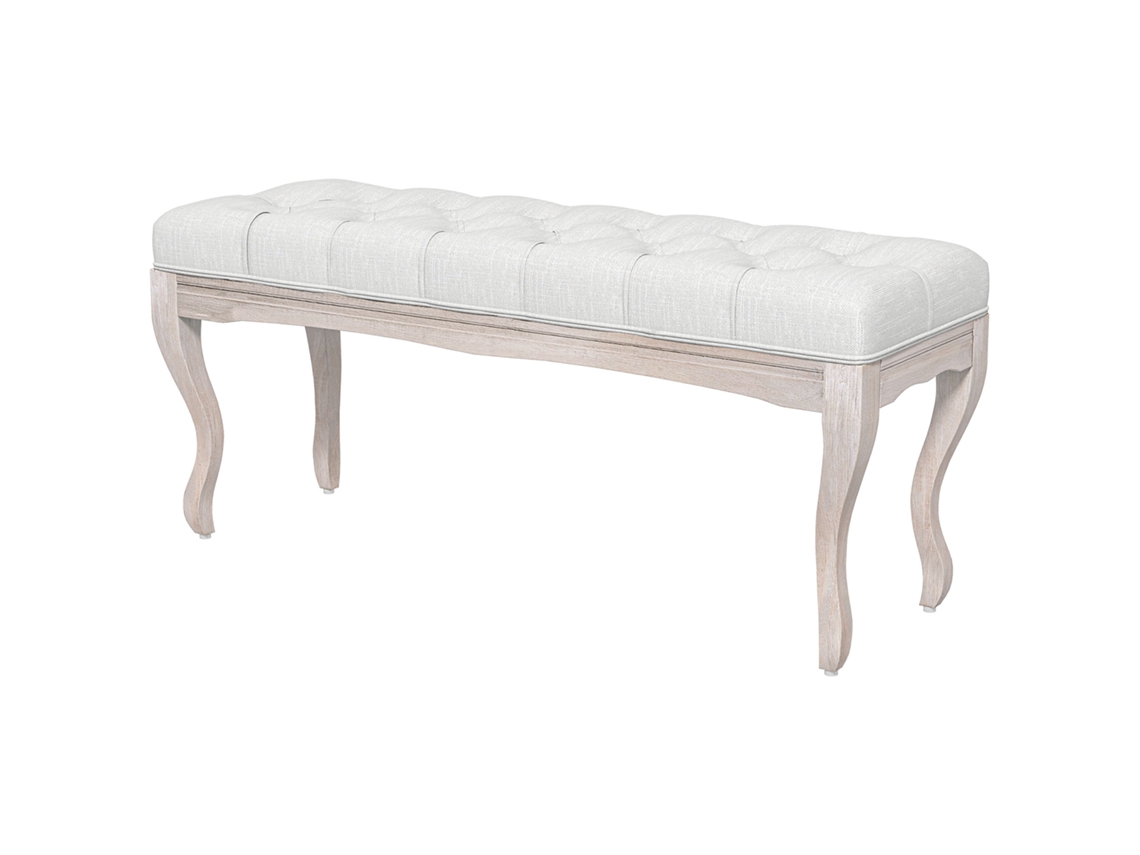 Banco Pé De Cama Com Pés De Madeira E Assento Acolchoado Para Dormitório Entrada Corredor 110x37x49 Cm Creme